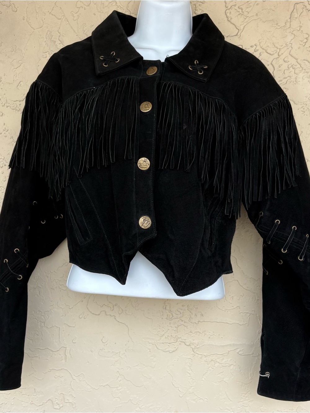 Black Suede Fringe Western Jacket - Women